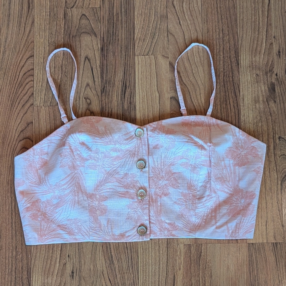ASOS Design Floral Print Crop Top in Peach, Size 10